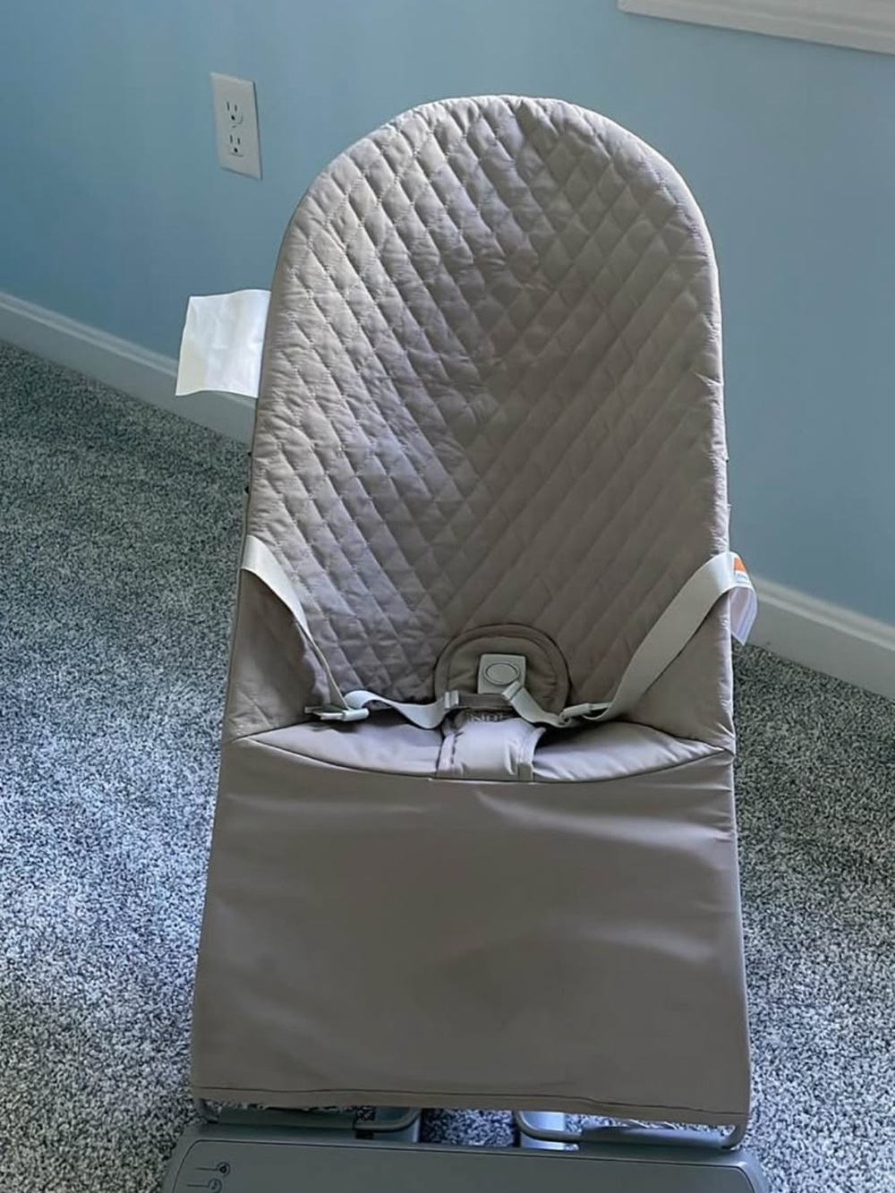 Quilted Gray Baby Bouncer Seat with Safety Straps - Kids Other